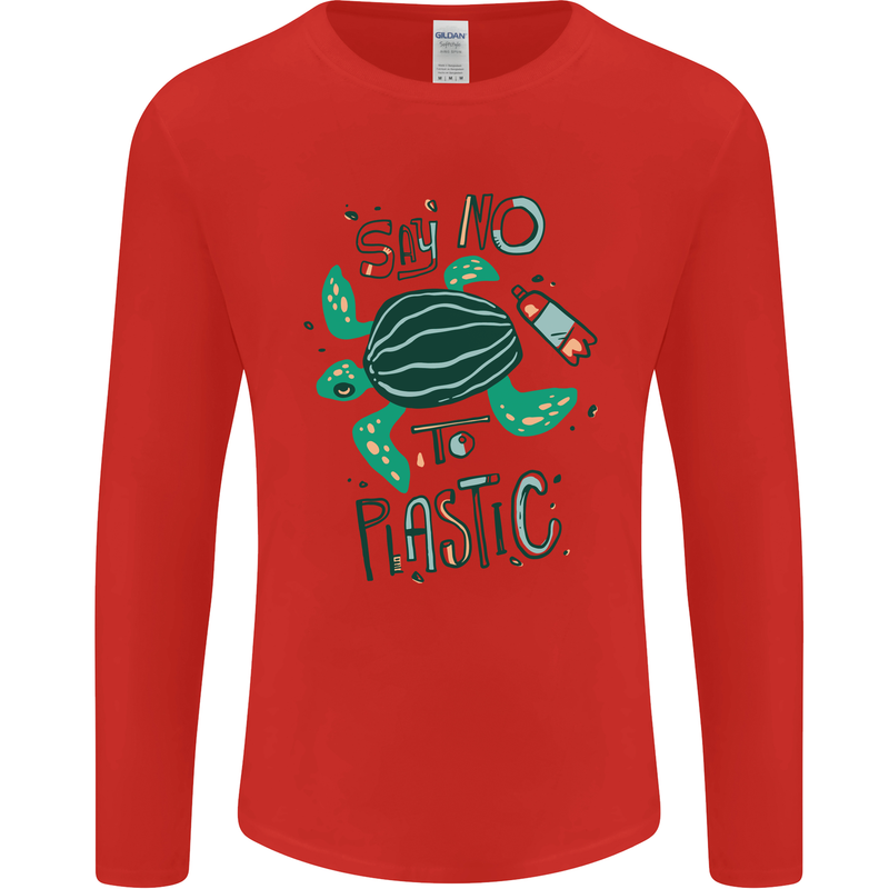 Climate Change Say No To Plastic Mens Long Sleeve T-Shirt Red