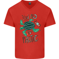 Climate Change Say No To Plastic Mens V-Neck Cotton T-Shirt Red