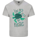 Climate Change Say No To Plastic Mens V-Neck Cotton T-Shirt Sports Grey