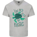 Climate Change Say No To Plastic Mens V-Neck Cotton T-Shirt Sports Grey
