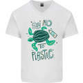 Climate Change Say No To Plastic Mens V-Neck Cotton T-Shirt White