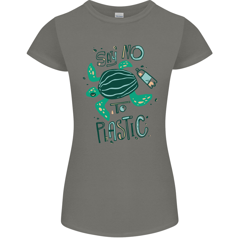 Climate Change Say No To Plastic Womens Petite Cut T-Shirt Charcoal