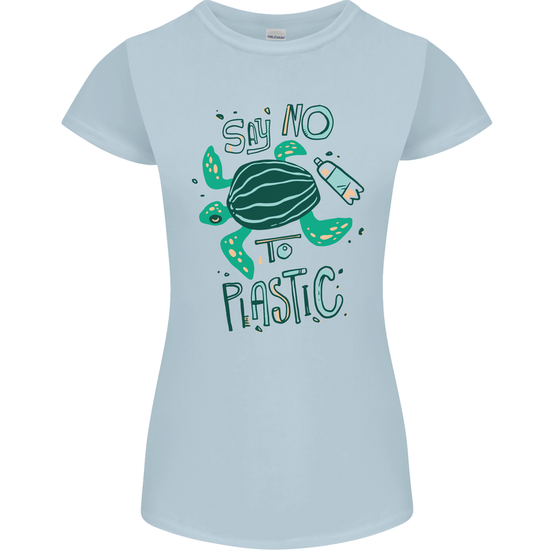 Climate Change Say No To Plastic Womens Petite Cut T-Shirt Light Blue