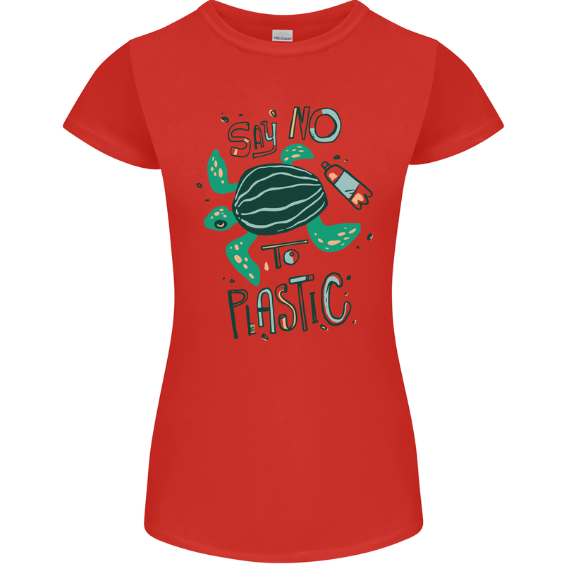 Climate Change Say No To Plastic Womens Petite Cut T-Shirt Red