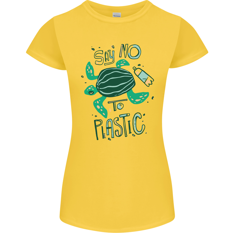 Climate Change Say No To Plastic Womens Petite Cut T-Shirt Yellow