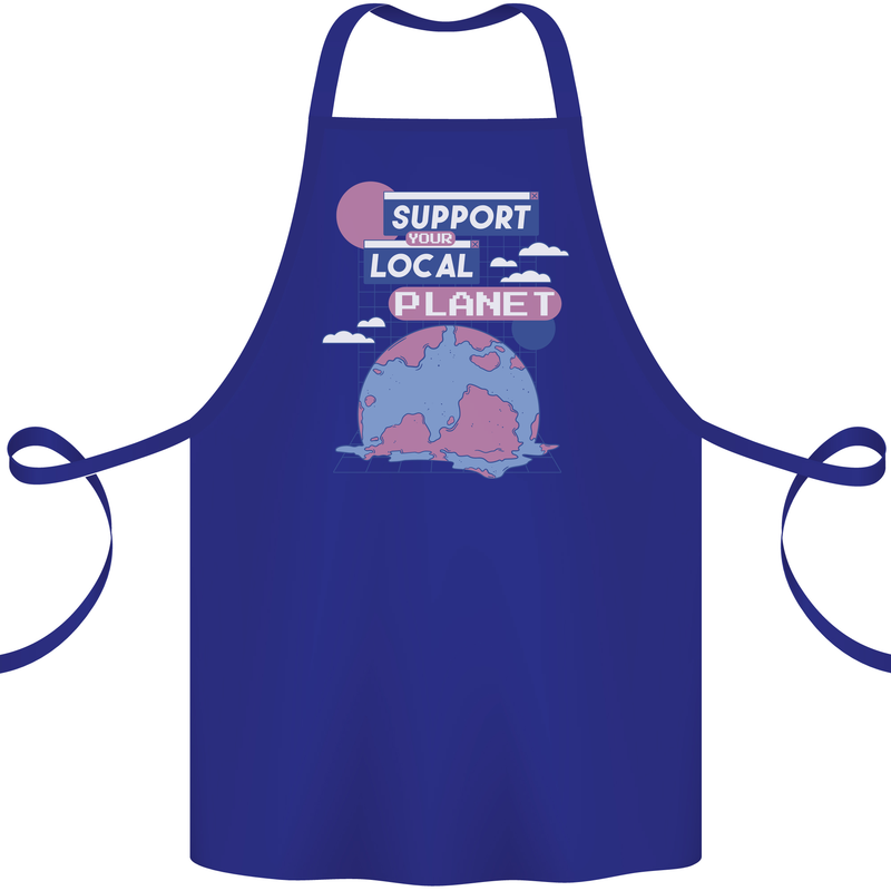 Climate Change Support Your Local Planet Cotton Apron 100% Organic Royal Blue
