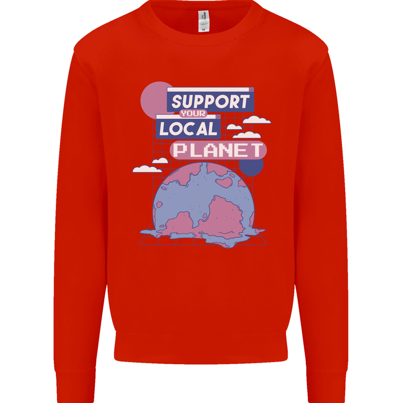 Climate Change Support Your Local Planet Kids Sweatshirt Jumper Bright Red