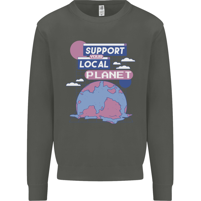 Climate Change Support Your Local Planet Kids Sweatshirt Jumper Storm Grey