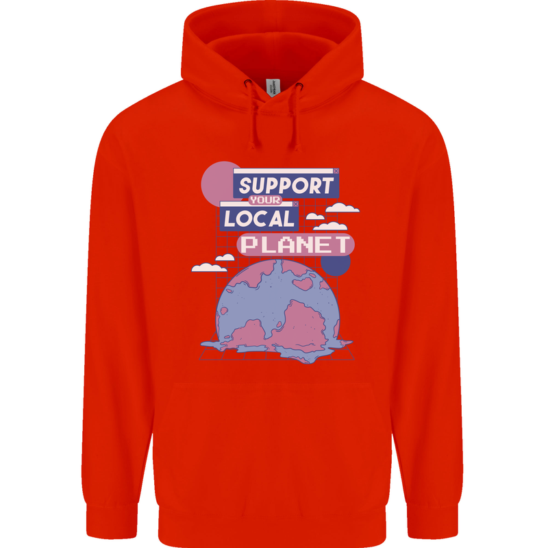 Climate Change Support Your Local Planet Mens 80% Cotton Hoodie Bright Red