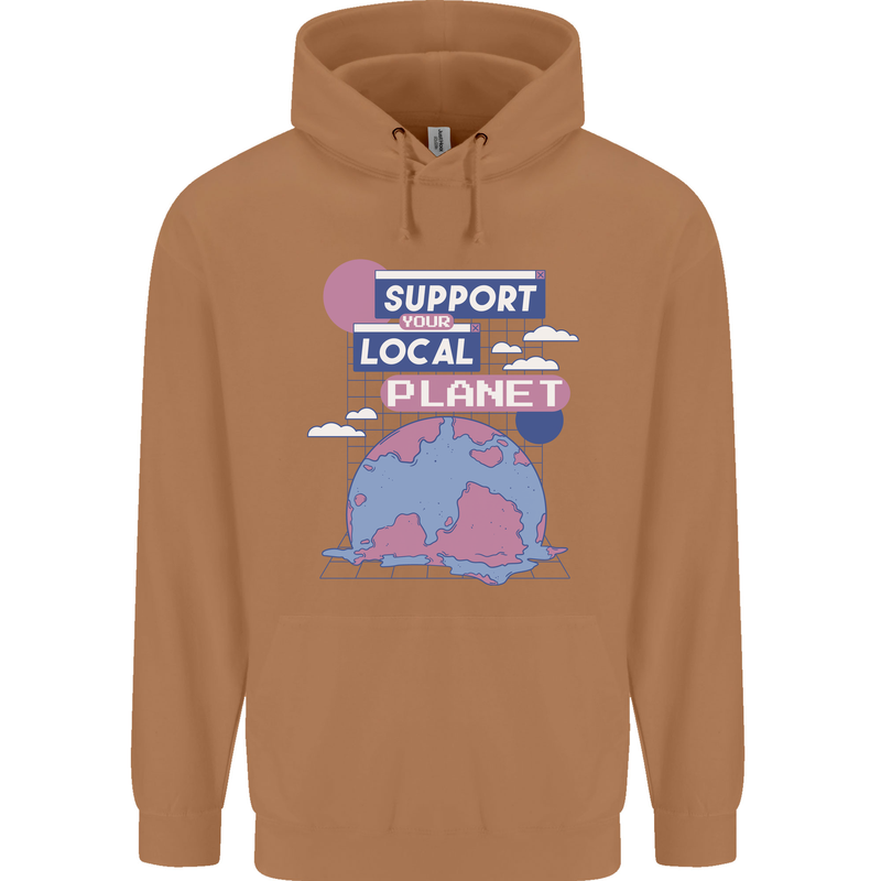 Climate Change Support Your Local Planet Mens 80% Cotton Hoodie Caramel Latte