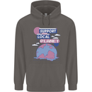 Climate Change Support Your Local Planet Mens 80% Cotton Hoodie Charcoal