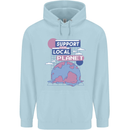Climate Change Support Your Local Planet Mens 80% Cotton Hoodie Light Blue