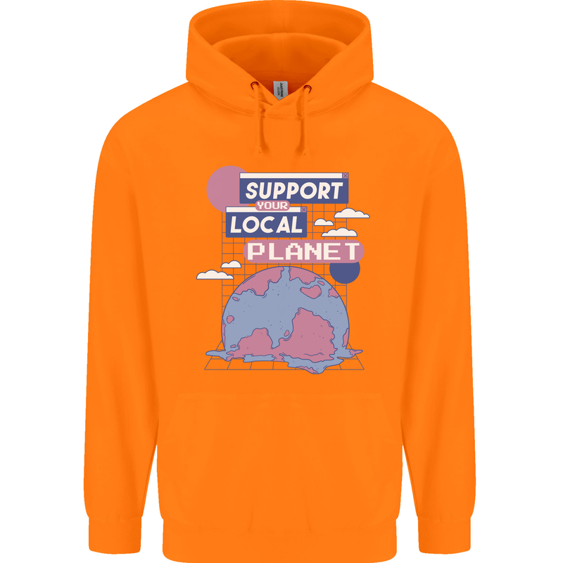 Climate Change Support Your Local Planet Mens 80% Cotton Hoodie Orange