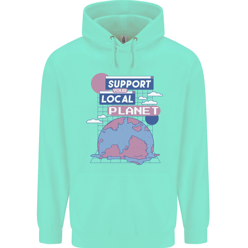 Climate Change Support Your Local Planet Mens 80% Cotton Hoodie Peppermint