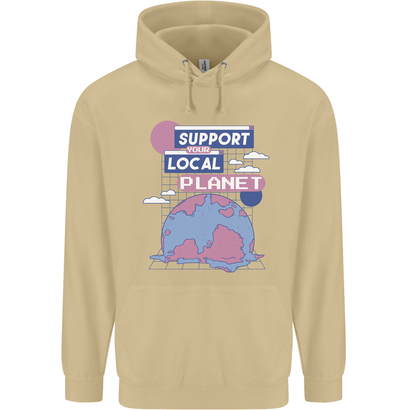 Climate Change Support Your Local Planet Mens 80% Cotton Hoodie Sand