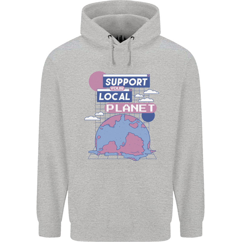 Climate Change Support Your Local Planet Mens 80% Cotton Hoodie Sports Grey