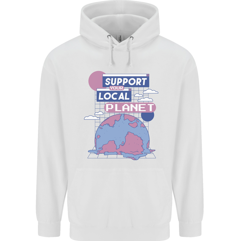 Climate Change Support Your Local Planet Mens 80% Cotton Hoodie White
