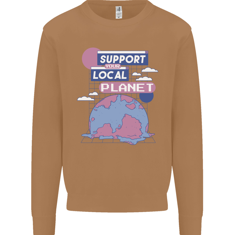 Climate Change Support Your Local Planet Mens Sweatshirt Jumper Caramel Latte