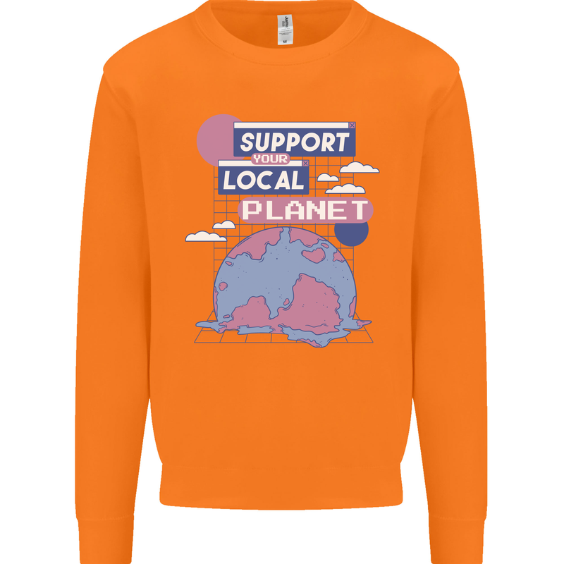 Climate Change Support Your Local Planet Mens Sweatshirt Jumper Orange