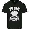 Climate Change Time Running Out Mens V-Neck Cotton T-Shirt Black