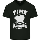 Climate Change Time Running Out Mens V-Neck Cotton T-Shirt Black