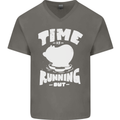 Climate Change Time Running Out Mens V-Neck Cotton T-Shirt Charcoal