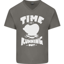 Climate Change Time Running Out Mens V-Neck Cotton T-Shirt Charcoal