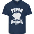 Climate Change Time Running Out Mens V-Neck Cotton T-Shirt Navy Blue