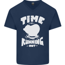 Climate Change Time Running Out Mens V-Neck Cotton T-Shirt Navy Blue