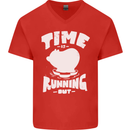 Climate Change Time Running Out Mens V-Neck Cotton T-Shirt Red