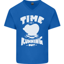 Climate Change Time Running Out Mens V-Neck Cotton T-Shirt Royal Blue