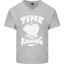 Climate Change Time Running Out Mens V-Neck Cotton T-Shirt Sports Grey