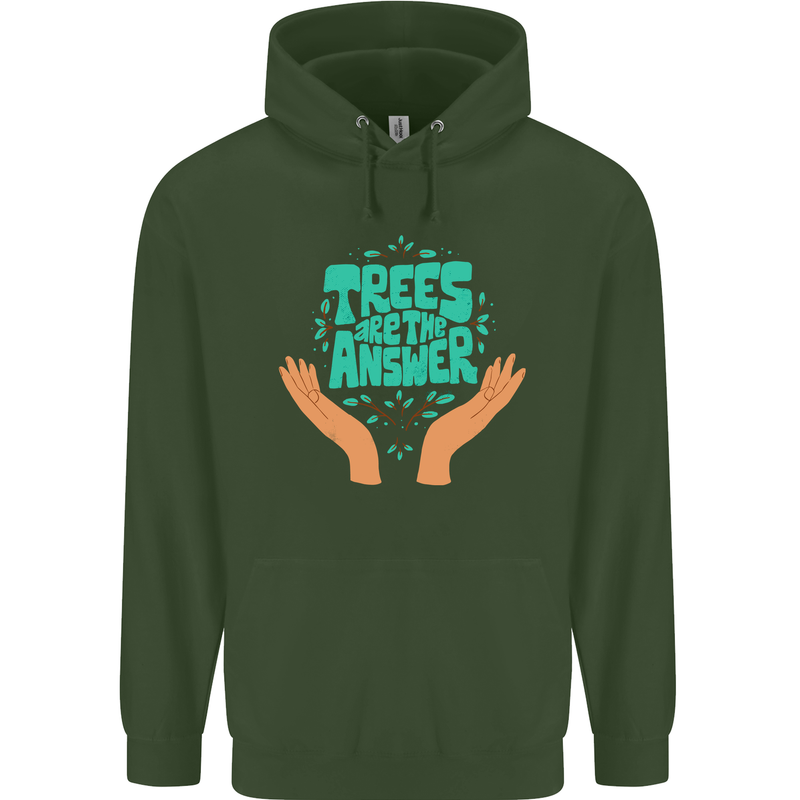 Climate Change Trees Are the Answer Mens 80% Cotton Hoodie Forest Green