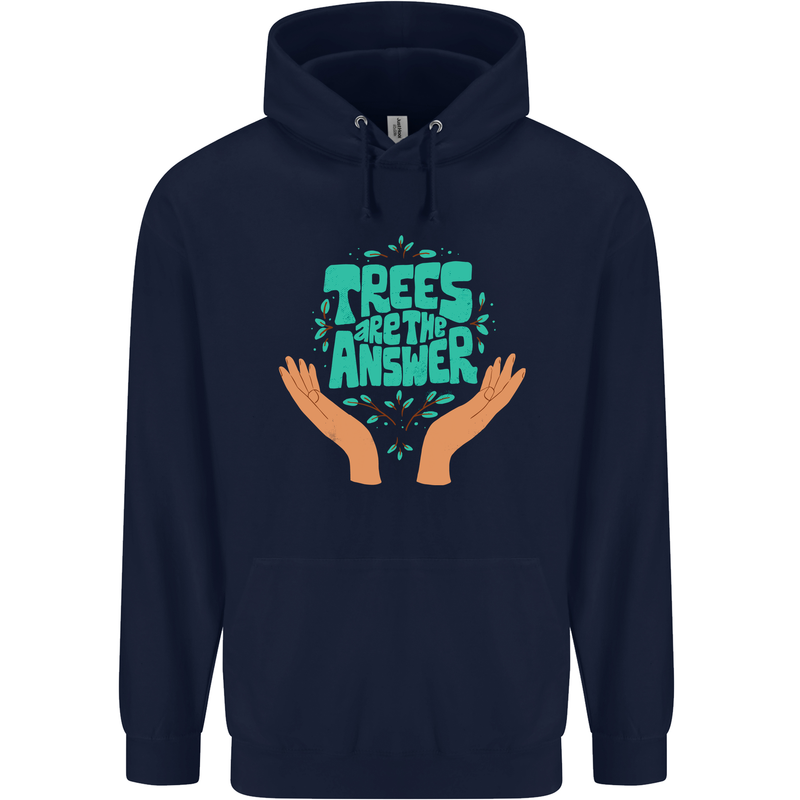 Climate Change Trees Are the Answer Mens 80% Cotton Hoodie Navy Blue
