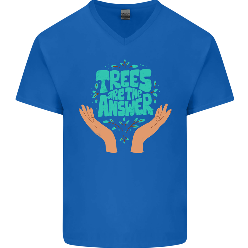 Climate Change Trees Are the Answer Mens V-Neck Cotton T-Shirt Royal Blue