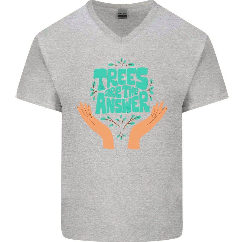 Climate Change Trees Are the Answer Mens V-Neck Cotton T-Shirt Sports Grey