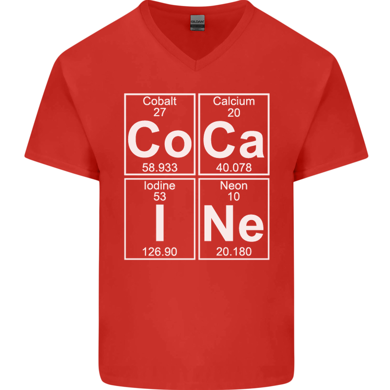 Cocaine Periodic Table Funny Drug Culture Mens V-Neck Cotton T-Shirt Red