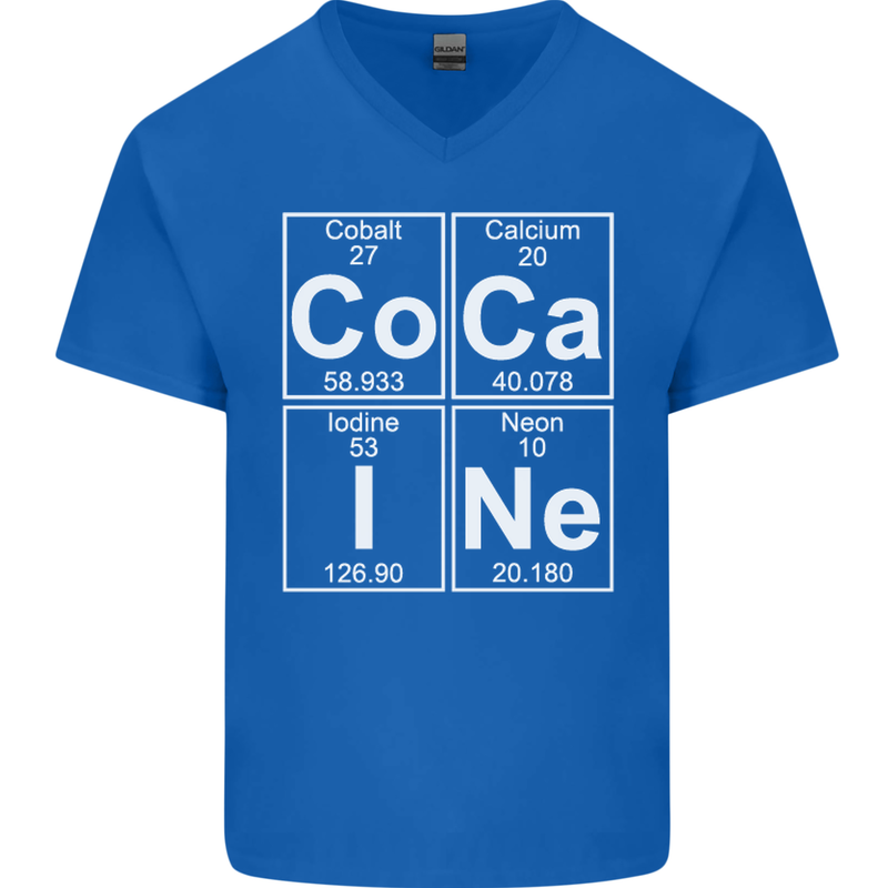 Cocaine Periodic Table Funny Drug Culture Mens V-Neck Cotton T-Shirt Royal Blue