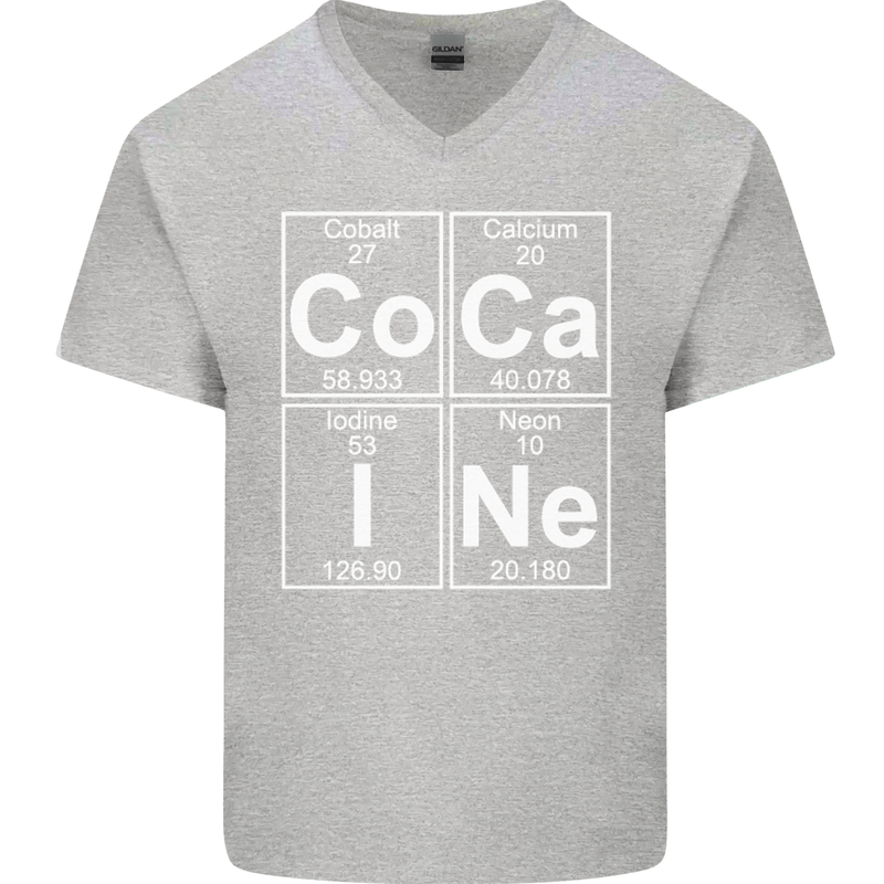 Cocaine Periodic Table Funny Drug Culture Mens V-Neck Cotton T-Shirt Sports Grey