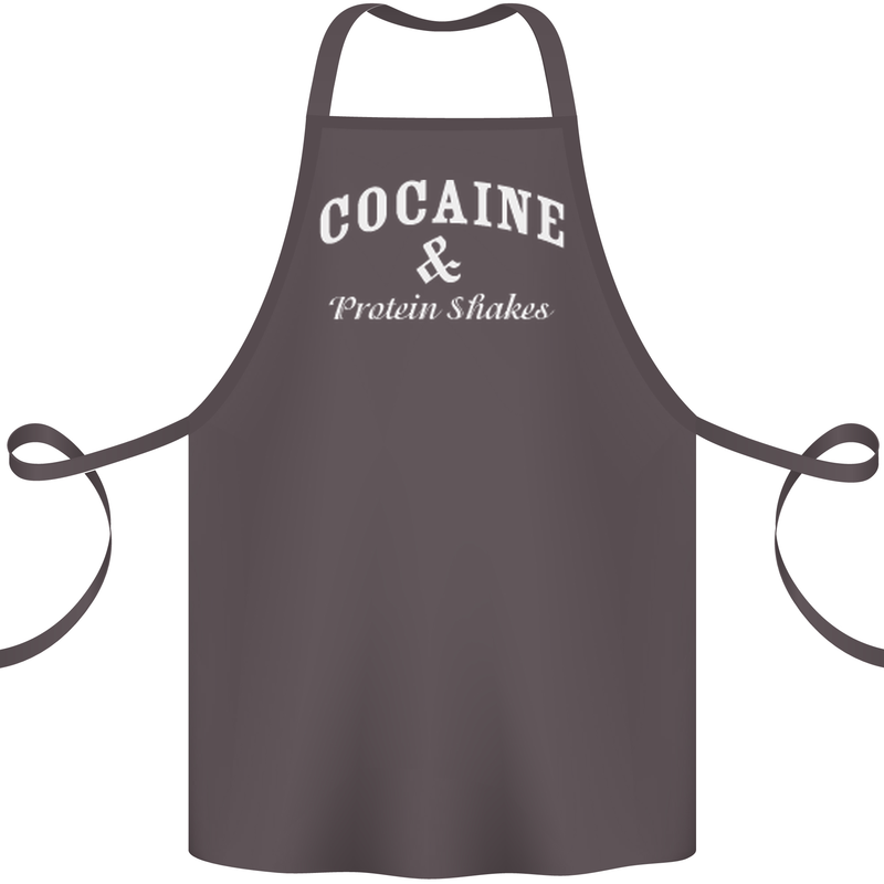 Cocaine and Protein Shakes Gym Drugs Funny Cotton Apron 100% Organic Dark Grey