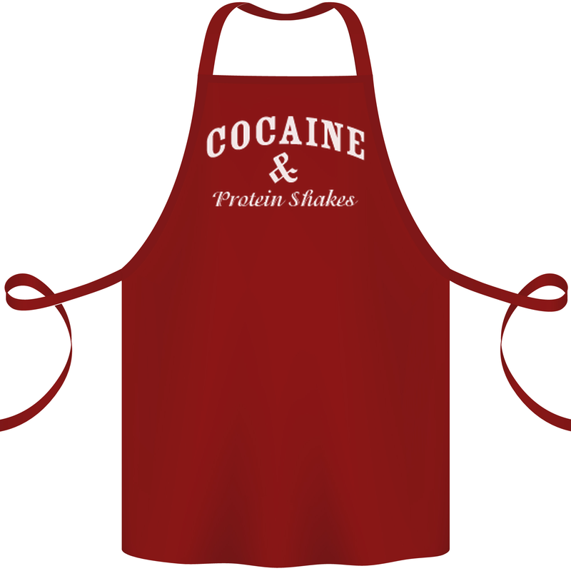 Cocaine and Protein Shakes Gym Drugs Funny Cotton Apron 100% Organic Maroon
