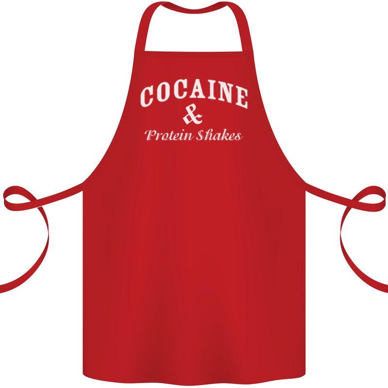 Cocaine and Protein Shakes Gym Drugs Funny Cotton Apron 100% Organic Red
