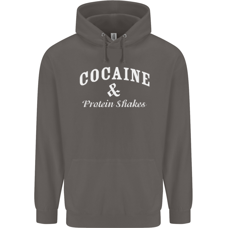 Cocaine and Protein Shakes Gym Drugs Funny Mens 80% Cotton Hoodie Charcoal