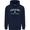 Cocaine and Protein Shakes Gym Drugs Funny Mens 80% Cotton Hoodie Navy Blue