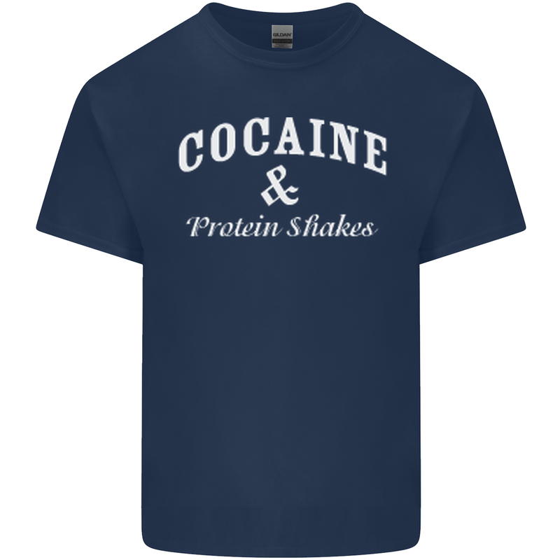 Cocaine and Protein Shakes Gym Drugs Funny Mens Cotton T-Shirt Tee Top Navy Blue