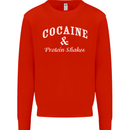 Cocaine and Protein Shakes Gym Drugs Funny Mens Sweatshirt Jumper Bright Red