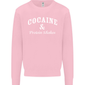 Cocaine and Protein Shakes Gym Drugs Funny Mens Sweatshirt Jumper Light Pink