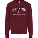 Cocaine and Protein Shakes Gym Drugs Funny Mens Sweatshirt Jumper Maroon