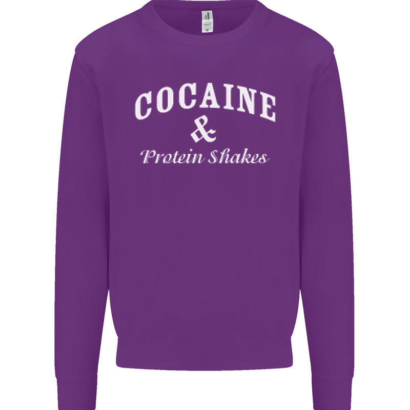 Cocaine and Protein Shakes Gym Drugs Funny Mens Sweatshirt Jumper Purple
