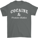 Cocaine and Protein Shakes Gym Drugs Funny Mens T-Shirt Cotton Gildan Charcoal
